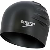 Speedo Langhaar-Schwimmkappe, bequeme Passform, hydrodynamisches Design, wasserdichte Mütze, schwarz, Männer oder Frauen Erwachsene Unisex Größe