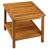 Casaria® Gartentisch Wetterfest Holz 2 Ablageflächen FSC®-Zertifiziert 80kg Belastbarkeit 45x45cm Balkon Garten Tisch Beistelltisch Gartenmöbel Akazie