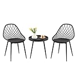 buybyroom Balkonmöbel Set Gartentisch mit 2 Stühlen Loungesessel Balkonmöbel Kleiner Balkon Gartengarnitur Set Terrassenmöbel Set für Balkon, Terrasse & Garten, Schwarz