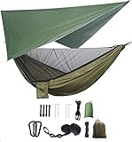 YCD Camping Hängematten Set, Einzel Doppel Hängematte, Moskitonetz, Insektennetz, Regenfliege, hochfestes Fallschirm Stoff Hängebett. Geeignet für Outdoor, Wandern, Camping, Reisen, Grün