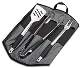 Enders® Premium GRILLBESTECK Edelstahl 3-Set INKL 8786 Grillzange, Grillwender, Grillgabel, faltbare Tasche, Grill-Zubehör, Gasgrill BBQ, schwarz