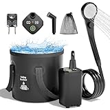 Mytrix Upgraded Portable Camping Shower Komplettset, wiederaufladbare 6000-mAh-Pumpe mit Smart Display, Multi-Mode-Sprühkopf, 5-Gal-Wassereimer