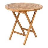 DIVERO Runder Balkontisch Gartentisch Beistelltisch Holz Teak Tisch für Terrasse Balkon Wintergarten witterungsbeständig behandelt massiv klappbar Ø 80 cm natur