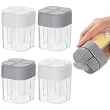 4 Stück 4 in 1 Gewürzstreuer Camping, Gewürzbox Fach, klar Gewürz Boxen mit Flip Top Cap, tragbare Cruet Flasche für Outdoor, Storage Containers für Reisen Zuhause Küche Kochen Steak BBQ