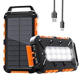 Solar Powerbank 26800 mAh, PD15W Tragbare USB C Solar Ladegerät mit 3 Ausgänge 2 Eingänge, Wasserdichtem Power Bank Solarpanel Outdoor Kompatibel für Smartphones, Tablets und mehr