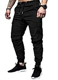 Elegancity Schwarze Cargohose Herren Chino Hose mit 6 Taschen Cargo Hose Stretch Jogginghose für Männer mit Bundgummi Elastische Hosen XL