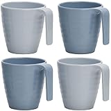 Melamin Camping Geschirr 4 Tassen Campinggeschirr Kaffeebecher Teetasse 4 tlg Tafelgeschirr Outdoor Party Becher Tasse mit Henkel moderne Picknickgeschirr blau Henkeltasse Trinkbecher 325 ml