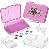 My Vesperbox – Len - Bento Box Kinder - Lunchbox mit 4+2 Fächern - extrem robust – Brotdose – Brotbox ideal für Kindergarten und Schule… (Rosa - Pferde)