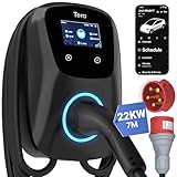 Tera EV Ladegerät Smart APP mit 32A Typ 2 22kW oder 11kW Heim Ladestation 400V CE & TÜV Wallbox 7m Ladekabel mit Ladegerätehalter App-Steuerung CEE 3-Phasen Stecker für Alle EVs und PHEVs W01 Schwarz