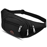 Bauchtasche für Damen und Herren Gürteltasche Hüfttasche Outdoor Groß Handytasche Sport Wasserdicht Laufgürtel Umhängetasche Geldgürtel für Camping Wandern Fitness Fahrrad Reisen Jagd Dunkel Schwarz