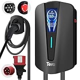 Tera EV Ladegerät Typ 2 11KW Heim-Ladestation Wallbox Ladekabel Elektroauto mit Kabelhalterung Ladekabel 3-Phasen CEE Stecker 16A 5PIN Kabel für EVs und PHEVs Q8 Schwarz