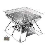 Campingmoon Campinggrill, Edelstahl, faltbar, tragbar, Holzkohlegrill, 35,6 cm, mit Tragetasche MT-2