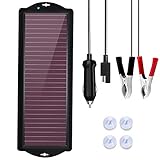 TRAMILY Solar-Ladegerät-Auto-Ladegerät-Bundle,12V 2,5W wasserdichtes tragbares amorphes Solarpanel mit Zigarettenanzünder Stecker Batterieklemme für Automobil,Motorrad,Boot,Wohnmobil,Anhänger usw.