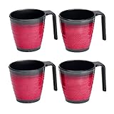 Melamin Camping 4 Tassen 300 ml - Schwarz-Rot - Stapelbar - Trinkbecher Kaffeetasse Kaffeebecher