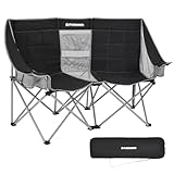 FUNDANGO Campingstuhl Faltbar für 2 Personen, Klappstuhl Camping XXL 2 Sitzer, Campingsofa Hochlehner Gepolstert Extra Lang für Outdoor Garten Balkon Indoor, Camping Stuhl 200 kg Belastbar, Schwarz