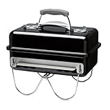 Weber Go-Anywhere Holzkohle Grill, 42 x 26cm Grillfläche, leichter tragbarer BBQ Grill, Tisch-Campinggrill mitporzellanemaillierter Schale & Deckel, umklappbare Standfüße - Schwarz (1131004)