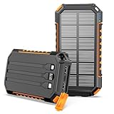 Solar Powerbank 27000mAh Riapow Tragbare Solar Ladegerät mit 3 Integrierten Kabeln, USB C Solar Power Bank mit 3 Ausgängen Externer Akku mit LED Taschenlampe, Outdoor, Camping für Smartphones, Tablets