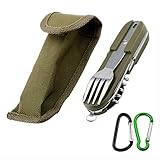 ADNEWX® Campingbesteck Klappbesteck, Edelstahl Besteck Camping Multifunktions 8 in 1 Outdoor Survival Reisebesteck mit Bestecktasche Messer Gabel Löffel etc