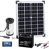 revolt Solar Set: Solarpanel (20 W) mit Akku, Laderegler und 230-V-Wandler (Solarpanel mit Akku und Steckdose, Solar Set mit Akku, Camping Solaranlage)