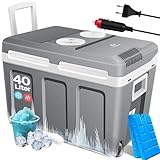 KESSER® Kühlbox 40L mit Rollen | zum Warmhalten und Kühlen | Thermo-Elektrische Kühlbox | Mini-Kühlschrank | 12 & 230V Thermobox für Auto, Camping & Steckdose ECO Modus | inkl. Kühlakkus | Grau