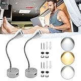 FXLTSBL 2 Pack Spot Leselampe DC 12V LED Leseleuchte Dimmbar Schwanenhals Flexible Wohnmobil Boot Wandleuchte Leselicht mit USB-Ladegerät & Touch-Dimmen für Auto Boot Wohnwagen Camper Yacht (Silber-)