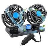 Chaohua Auto Ventilator, 12V Doppelkopf Ventilator Auto 360 Grad drehbar mit 2 Geschwindigkeiten Doppellüfter Geeignet für 12Volt Autos, LKWs, SUV