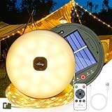 Ollny Camping Lichterkette 10M 100LED, Wasserdicht Tragbare Aufrollbare Lichterkette Außen mit 8 Beleuchtungsmodi,Solar USB Lichterkette für Camping Outdoor Balkon Garten (Mit Fernbedienung,USB-Kabe)