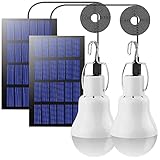 Beinhome LED Solar Glühbirne Solarlampen für Außen 2PCS mit 3M Kabel*2, Solar Laterne Campinglampe Solar Hängelampe mit Solarpanel,3W Solar Birne für Außen Innen Camp Zelt Wandern Angeln Gartenhaus