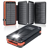 Solar Powerbank 26800mAh, elzle Solar Ladegerät mit 2 USB-A Ausgang & 1 USB-C Eingang, Outdoor Wasserfester Externer Akku mit 4 Solarpanels und Taschenlampe für Smartphones Tablets Camping