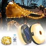 Rawhui Solar Camping Lichterkette Aufrollbar, 10M 100LEDs Lichterkette Außen Solar Campinglampe, Tragbare Lichterketten für Zelt RV Party im Freien Garten, 3600mAh Solar/USB Aufladen