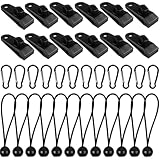 Gentpovth 36 Stück Tarp Clips Set, Zeltplane Clips Planenbefestigung, 12 Stück Planenspanner Tarp Clips + 12 Nylon Zelt Bungees Schnüre + 12 Karabiner Clips, für Hängematte,Camping,Picknick,Wandern