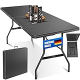 KESSER® Buffettisch Tisch klappbar Kunststoff 180x75 cm Rattan Optik Campingtisch Partytisch Klapptisch Gartentisch für Garten Terrasse und Balkon zusammenklappbar 6 Personen ink. Tragegriff Anthrazit