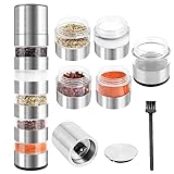 Reise Gewürz Set Gewürzdosen Camping Outdoor Gewürzdosen mit Mühle 5-in-1 Mini Salzstreuer für Unterwegs mit 1x Reinigungsbürste Edelstahl Tragbare Gewürzstreuer für Picknick BBQ Reise Spice Jars