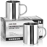 com-four® 2x Edelstahl Thermobecher - 400 ml je Becher - Isolierbecher doppelwandig - Kaffeetasse bruchsicher - Thermo-Trinkbecher - Camping Becher - Tasse - BPA-frei (400ml)