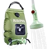 RISEPRO Solar-Duschtasche, 20 l, solarbetrieben, Campingdusche, mit Temperatur, Heißwasser, 45 °C, Wandern, Klettern