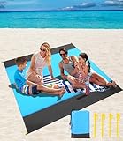 Toaren Sand Campingdecke 210 x 200 cm Stranddecke sandfrei Strandmatte,Super Groß Picknickdecke Wasserdicht mit 4 Befestigung Ecken leicht und tragbar für Reisen,Camping,Wandern,Strandurlaub(Blau Gra