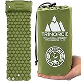 TRINORDIC Aufblasbare Isomatte, Waldgrün, Nylon, 520g, 190x58x5cm, Einzel, Wasserresistent, Luftpolster, Outdoor-Abenteuer mit Kissen & Garantie