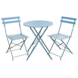 SVITA Bistro-Set 3-teilig Gartenset Garnitur Metall-Möbel Stuhl Tisch Klapp-Möbel Balkon-Set Blau