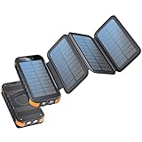Rsesun Solar Ladegerät 27.000mAh, Solar Powerbank 20W mit 4 solarpanels und Power Bank USB C Ausgängen Eingaben, Wasserfester Externe Handyakkus und Taschenlampe für Smartphones Outdoor Camping