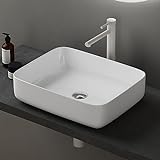 doporro Aufsatzwaschbecken Keramik Waschbecken 500x400x135 mm weiß glänzend Gäste WC Handwaschbecken Waschtisch Brüssel106