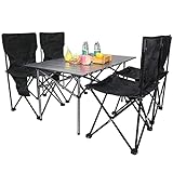 BOMOOMOO Camping tragbare Klapptische & 4Pcs Stühle Set, zusammenklappbarer Picknick-Beistelltisch & Stühle mit Tragetasche, schwarz