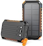 Solar Power Bank Solar Ladegerät - Riapow 27000mAh USB C Solar Powerbank mit 3 Kabel & 3 Ausgängen Tragbares Handy Ladegerät für Smartphones, Tablets