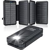 Solar PowerBank 26.800mAh, Solar Ladegerät mit 4 Solarpanels, Taschenlampe, Zwei 5V 2,1A USB-A-Ports Externer Akku Kompatibel Für Smartphones, Tablets Outdoor Camping Ladegerät