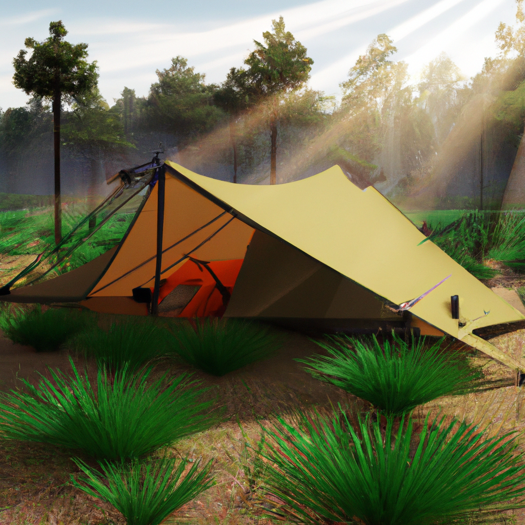Erleuchte dein Camping-Abenteuer: Solar-Lampe, die Vorzelt hell erstrahlen lässt.